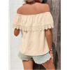 imageMakeMeChic Womens Off The Shoulder Tops Short Sleeve Loose Lace Summer TopBeige