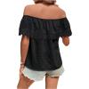 imageMakeMeChic Womens Off The Shoulder Tops Short Sleeve Loose Lace Summer TopBlack