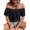imageMakeMeChic Womens Off The Shoulder Tops Short Sleeve Loose Lace Summer TopBlack