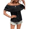 imageMakeMeChic Womens Off The Shoulder Tops Short Sleeve Loose Lace Summer TopBlack
