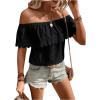 imageMakeMeChic Womens Off The Shoulder Tops Short Sleeve Loose Lace Summer TopBlack
