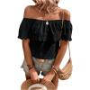 imageMakeMeChic Womens Off The Shoulder Tops Short Sleeve Loose Lace Summer TopBlack