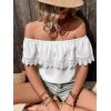 imageMakeMeChic Womens Off The Shoulder Tops Short Sleeve Loose Lace Summer TopWhite