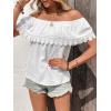 imageMakeMeChic Womens Off The Shoulder Tops Short Sleeve Loose Lace Summer TopWhite