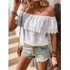 imageMakeMeChic Womens Off The Shoulder Tops Short Sleeve Loose Lace Summer TopWhite