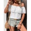 imageMakeMeChic Womens Off The Shoulder Tops Short Sleeve Loose Lace Summer TopWhite