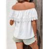 imageMakeMeChic Womens Off The Shoulder Tops Short Sleeve Loose Lace Summer TopWhite