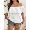 imageMakeMeChic Womens Off The Shoulder Tops Short Sleeve Loose Lace Summer TopWhiteplus