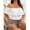 imageMakeMeChic Womens Off The Shoulder Tops Short Sleeve Loose Lace Summer TopWhiteplus