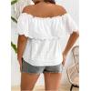 imageMakeMeChic Womens Off The Shoulder Tops Short Sleeve Loose Lace Summer TopWhiteplus