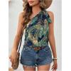 imageMakeMeChic Womens One Shoulder Blouse Top Tropical Print Tie Side Boho Sleeveless Summer ShirtsMulticolor