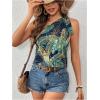 imageMakeMeChic Womens One Shoulder Blouse Top Tropical Print Tie Side Boho Sleeveless Summer ShirtsMulticolor