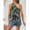 imageMakeMeChic Womens One Shoulder Blouse Top Tropical Print Tie Side Boho Sleeveless Summer ShirtsMulticolor