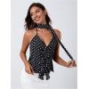 imageMakeMeChic Womens Polka Dots Halter Top V Neck Ruffle Backless Camisole with ScarfMulticolor