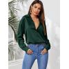 imageMakeMeChic Womens Satin Silk Long Sleeve Blouse Button Down Shirt Casual TopA Dark Green