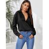 imageMakeMeChic Womens Satin Silk Long Sleeve Blouse Button Down Shirt Casual TopAa Black