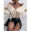 imageMakeMeChic Womens Satin Silk Long Sleeve Blouse Button Down Shirt Casual TopBeige a