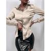 imageMakeMeChic Womens Satin Silk Long Sleeve Blouse Button Down Shirt Casual TopBeige a