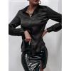 imageMakeMeChic Womens Satin Silk Long Sleeve Blouse Button Down Shirt Casual TopBlack B