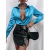 imageMakeMeChic Womens Satin Silk Long Sleeve Blouse Button Down Shirt Casual TopBlue B