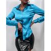 imageMakeMeChic Womens Satin Silk Long Sleeve Blouse Button Down Shirt Casual TopBlue B