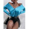 imageMakeMeChic Womens Satin Silk Long Sleeve Blouse Button Down Shirt Casual TopBlue B