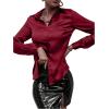 imageMakeMeChic Womens Satin Silk Long Sleeve Blouse Button Down Shirt Casual TopBurgundy