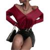 imageMakeMeChic Womens Satin Silk Long Sleeve Blouse Button Down Shirt Casual TopBurgundy