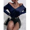 imageMakeMeChic Womens Satin Silk Long Sleeve Blouse Button Down Shirt Casual TopButtoned Blue