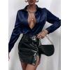 imageMakeMeChic Womens Satin Silk Long Sleeve Blouse Button Down Shirt Casual TopButtoned Blue