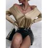 imageMakeMeChic Womens Satin Silk Long Sleeve Blouse Button Down Shirt Casual TopChampagne B