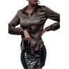 imageMakeMeChic Womens Satin Silk Long Sleeve Blouse Button Down Shirt Casual TopCoffee Brown