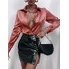 imageMakeMeChic Womens Satin Silk Long Sleeve Blouse Button Down Shirt Casual TopCoral Pink