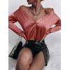 imageMakeMeChic Womens Satin Silk Long Sleeve Blouse Button Down Shirt Casual TopCoral Pink