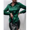 imageMakeMeChic Womens Satin Silk Long Sleeve Blouse Button Down Shirt Casual TopDark Green