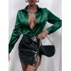 imageMakeMeChic Womens Satin Silk Long Sleeve Blouse Button Down Shirt Casual TopDark Green