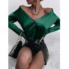 imageMakeMeChic Womens Satin Silk Long Sleeve Blouse Button Down Shirt Casual TopDark Green