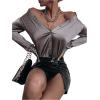 imageMakeMeChic Womens Satin Silk Long Sleeve Blouse Button Down Shirt Casual TopDark Grey B