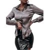 imageMakeMeChic Womens Satin Silk Long Sleeve Blouse Button Down Shirt Casual TopDark Grey B