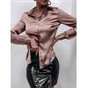 imageMakeMeChic Womens Satin Silk Long Sleeve Blouse Button Down Shirt Casual TopDusty Pink B