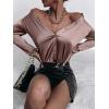 imageMakeMeChic Womens Satin Silk Long Sleeve Blouse Button Down Shirt Casual TopDusty Pink B