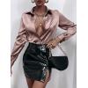 imageMakeMeChic Womens Satin Silk Long Sleeve Blouse Button Down Shirt Casual TopDusty Pink B