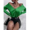 imageMakeMeChic Womens Satin Silk Long Sleeve Blouse Button Down Shirt Casual TopGreen B