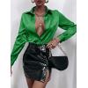 imageMakeMeChic Womens Satin Silk Long Sleeve Blouse Button Down Shirt Casual TopGreen B