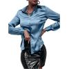 imageMakeMeChic Womens Satin Silk Long Sleeve Blouse Button Down Shirt Casual TopLight Blue