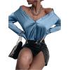 imageMakeMeChic Womens Satin Silk Long Sleeve Blouse Button Down Shirt Casual TopLight Blue