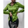 imageMakeMeChic Womens Satin Silk Long Sleeve Blouse Button Down Shirt Casual TopLime Green