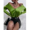 imageMakeMeChic Womens Satin Silk Long Sleeve Blouse Button Down Shirt Casual TopLime Green