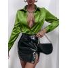 imageMakeMeChic Womens Satin Silk Long Sleeve Blouse Button Down Shirt Casual TopLime Green