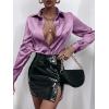 imageMakeMeChic Womens Satin Silk Long Sleeve Blouse Button Down Shirt Casual TopMauve Purple